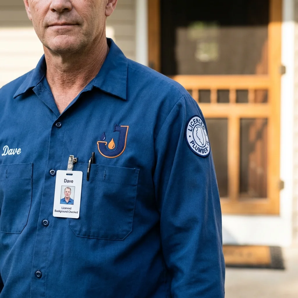 Licensed plumber showing ID badge in South Bend, IN