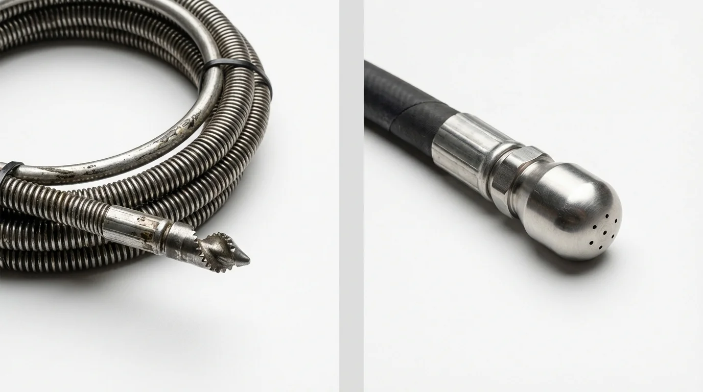 Drain snake cable and hydro jetting nozzle used for drain cleaning in South Bend, IN